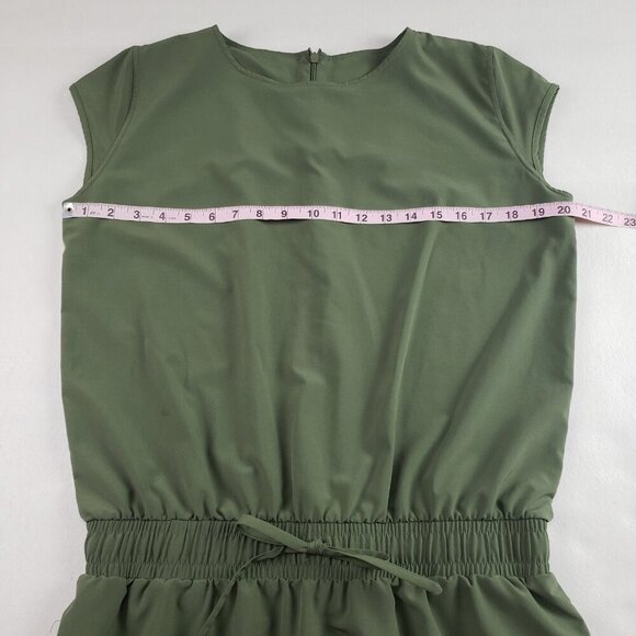 Albion Going Places Drawstring Dress Women Medium Green Cap Sleeve Pockets Nylon - Picture 11 of 12